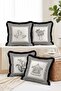 Striped Framed Set of 4 Fringed Throw Pillow Covers with Goose Carousel and Floral Illustrations - 2