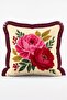 Vintage Peony Flower Patterned Burgundy Green Striped 4-Piece Fringed Throw Pillow Cover Set - 6