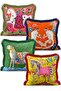 Set of 4 Fringed Throw Pillow Covers with Exotic Animal Figures, Cheetah, Monkey and Zebra Patterns