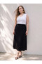 Lcwaikiki Curve Black Plus Size Flared Skirt with Zipper at Waist in Linen Blend