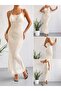 Tulle Detailed Thin Strap Maxi Length Fish Cut Dress - 2