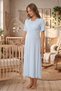 Blue Double-Breasted Ruffled Design Cotton Maternity Nightgown-Dressing Gown, Pajama Set, Set of 4 - 7