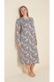 Lemon Patterned Viscose Half Placket Button Detailed Long Sleeve Plus Size Dress