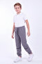 Boys' 3-Thread Stripe Knee Detailed Double Pocket Lace-Up Sweatpants - 2