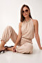 Beaded Detailed Woven Top and Bottom Set Lby0065 Cream - 3