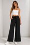 Women's Black Cotton Linen Cuffed Trousers with Lace, Loose Elastic Waist, Lace-Up, Casual Summer Wear