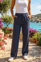 Women's Loose Fit Black Linen Pants - 3