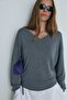 Gray V-Neck Thin Knitwear Sweater - 3