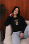 Women's Focus Text Women's Graphic Printed Comfortable Fit Crew Neck Black Sweatshirt - 2