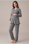 Women's Smoked Double-Breasted Collar Breastfeeding Detailed Long Sleeve Maternity Pajama Set