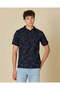 Men Navy Leaf Print Polo T Shirt