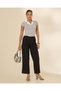 Women Black Double Waistband Wide Leg Trousers - 5