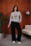 Women's Manhattan Orange Butterfly Printed Comfortable Fit Crew Neck Gray Sweatshirt - 2