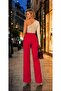 Red High Waist Palazzo Pants with Cirt Fastening, Compatible with Women's Zero Sizes - 3