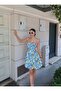 Linen Fabric Pleated Patterned Lined Summer Mini Dress - 5