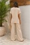 Women's Short Sleeve Crew Neck Asymmetrical Cut Detailed Wrinkled Blouse and Trousers Two-Piece Set - 4