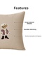 Embroidered Teddy Bear Throw Pillow 42X42 cm Filled – Linen Textured Decorative Pillow - 2