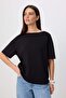 Siyah Regular/Normal Kalıp V Yaka Kolsuz Dantel Detaylı Krep Örme T-shirt TWOSS26TS00305 - 2