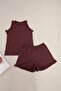 Bordo %100 Pamuklu Fırfırlı Şortlu Örme Pijama Takımı THMSS22AU0304 - 7