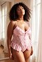 Pink Lace Detailed Ruffle Cup-Free Fantasy Plus Size Body Tbbaw26Cs00008 - 2