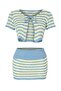 Sarı Mavi Çizgili Örme Mini Crop Plaj Bluz Etek Takım TBESS26AU00088 - 4