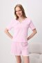 Pembe %100 Pamuklu Yaka Detaylı Fitilli/Pointel Örme Pijama Takımı THMSS26PT00253 - 2