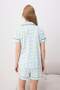 Blue 100% Cotton Floral and Ribbon Patterned Ribbed Knitted Pajamas Set Thmss26Pt00118 - 4