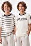 Navy Blue-Ecru 2-Piece Boys' Striped Knitted T-Shirt Tkdss26Ts00037