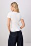 Ecru Plain Fitted Square Neck Low Sleeve Short Soft Knitted T-Shirt Twoss26Ts00362 - 5