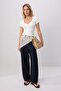 Ecru Plain Fitted Square Neck Low Sleeve Short Soft Knitted T-Shirt Twoss26Ts00362 - 3