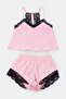 Pudra Dantelli İp Askılı Saten Şortlu Dokuma Pijama Takımı THMSS22PT0269 - 2