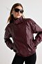 Bordo Oversize Kalıp Dik Yakalı Suni Deri Bomber Ceket Mont TWOAW27MO00042 - 3