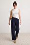 Lacivert Kalın Kemerli Çizgili Wide Leg/Geniş Paça Pantolon TWOAW27PL00027 - 5