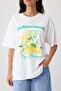 Ekru %100 Pamuk Sırt ve Ön Baskılı Oversize/Rahat Kesim Örme T-Shirt TWOSS24TS00234 - 3