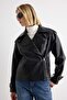 Black Regular Fit Faux Leather Biker Slim Jacket Coat Twoaw26Mo00003 - 3