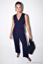 Navy Blue Double Breasted Collar Accessory Sleeveless Top Comfortable Fit Elastic Waist Pants Set Tdrss26Au00050 - 3