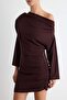 Kahverengi Bodycon/Vücuda Oturan Asimetrik Yaka Kısa / Mini Scuba Krep Örme Elbise TWOAW27EL00089 - 3