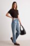 Mavi Paçası Kesikli Yüksek Bel Straight %100 Pamuk Non-Stretch Jeans TWOAW25JE00307 - 2
