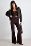 Koyu Kahverengi Flare İspanyol Paça Bootcut  Dokuma Pantolon TOFAW19BB0581