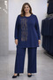 Women's middle-aged and older plus size stone embellished mother's tunic and pants set 1425 - 2