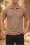 Evenor Embossed Patterned Polo Collar Buttoned Relaxed Fitsoft Thin Men's T-Shirt - Brown - 2
