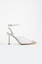 Women's White Lace Embroidery Detail Ankle Strap Iron Thin Heeled Women's Shoes Alze - 5