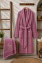 New Neva Cotton Embroidered Shawl Collar Bathrobe Hair Towel Set - 4