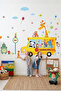 Children's Room Decoration Gift Wall Decor School Bus and Cute Animals Wall Sticker Set