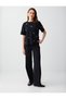 Black 100% Cotton Crew Neck Short Sleeve Pearl Knitted T-Shirt - 2