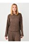 Coffee Melange Relaxed Fit Boat Neck Long Sleeve Knitted Blouse