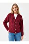 Burgundy V-Neck Diamond Patterned Knitwear Cardigan