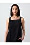 Black Square Neck Sleeveless Linen Blend Blouse