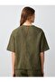 Khaki 100% Linen Relaxed Cut Short Sleeve Crew Neck Blouse - 7