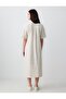Stone 100% Linen Relaxed Cut Shirt Collar Short Sleeve Midi Dress - 6